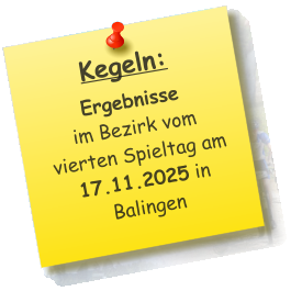 Kegeln:   Ergebnisse  im Bezirk vom vierten Spieltag am 17.11.2025 in Balingen